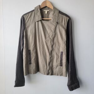 Eileen fisher womens Stone Coated 100%Linen Asymmetrical Zip Jacket size L